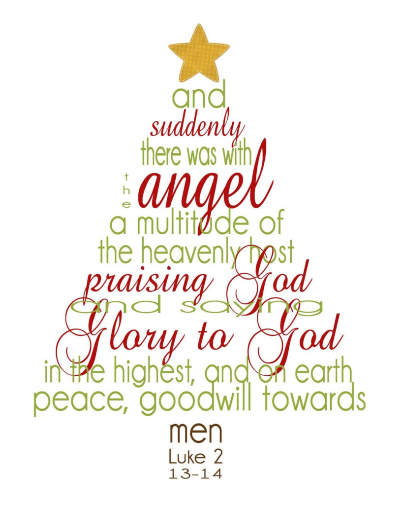 Festive Christmas Tree Wallpaper: Scripture & Joyful Typography