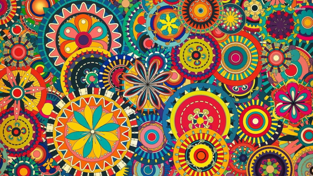 Psychedelic Blooms: Vibrant Boho Circle Flowers Unleash Trippy HD Wallpaper