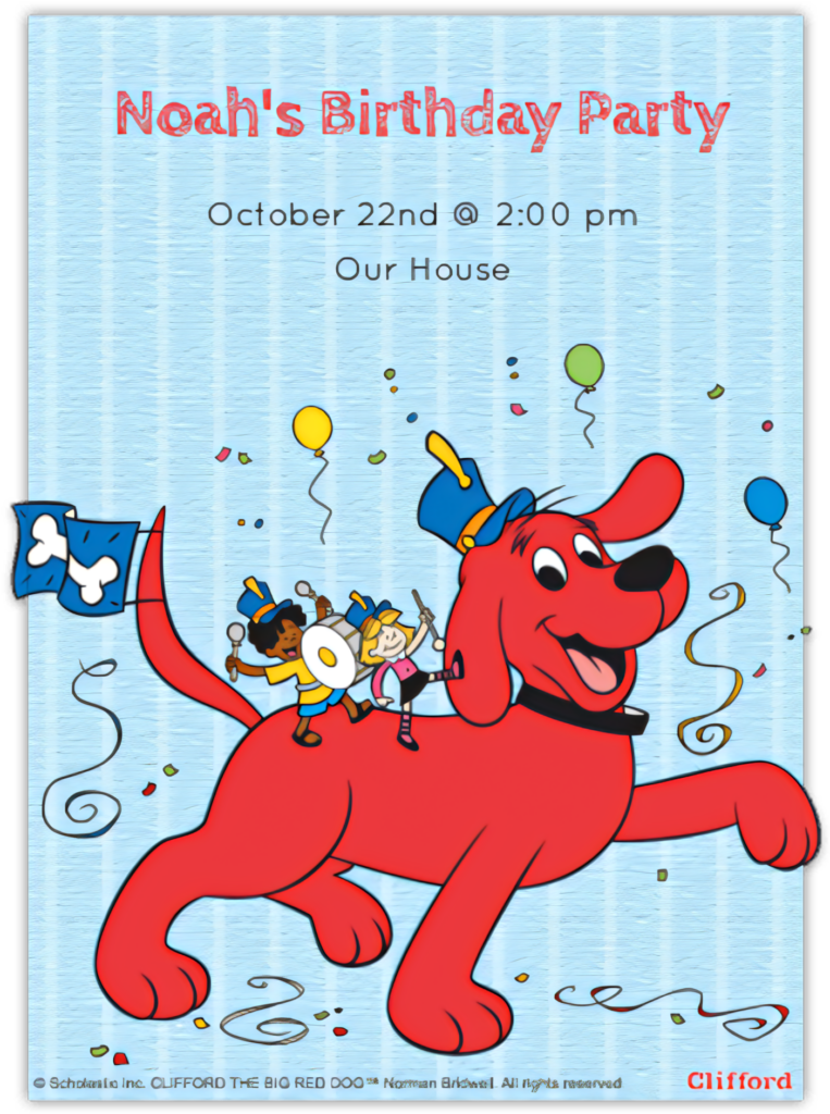 Clifford the Big Red Dog Birthday Invitation with Colorful Balloons Wallpaper