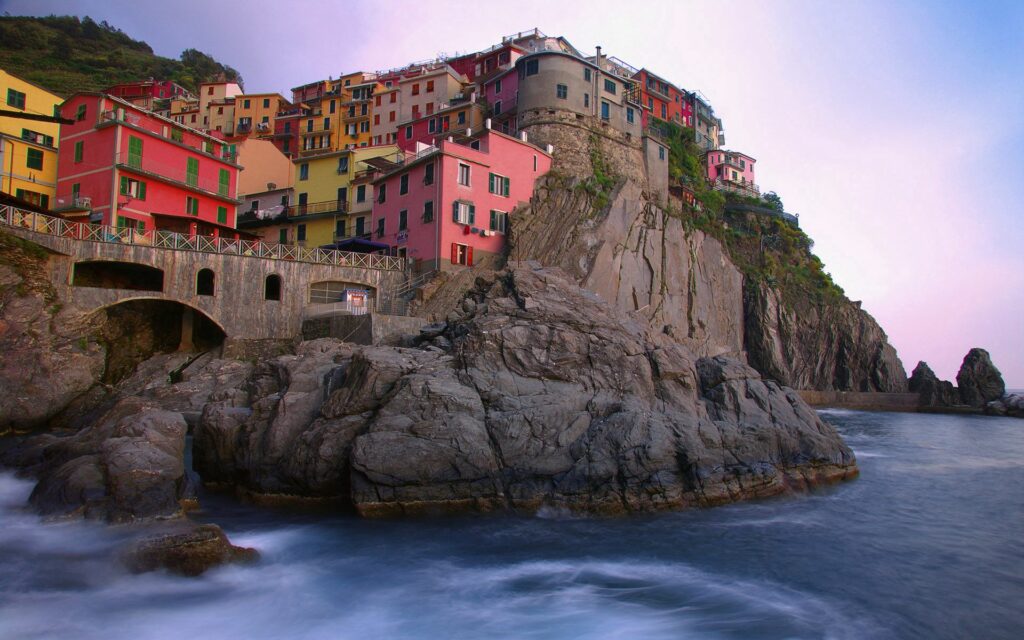 Colorful Coastal Houses Wallpaper: Serene Italian Landscape