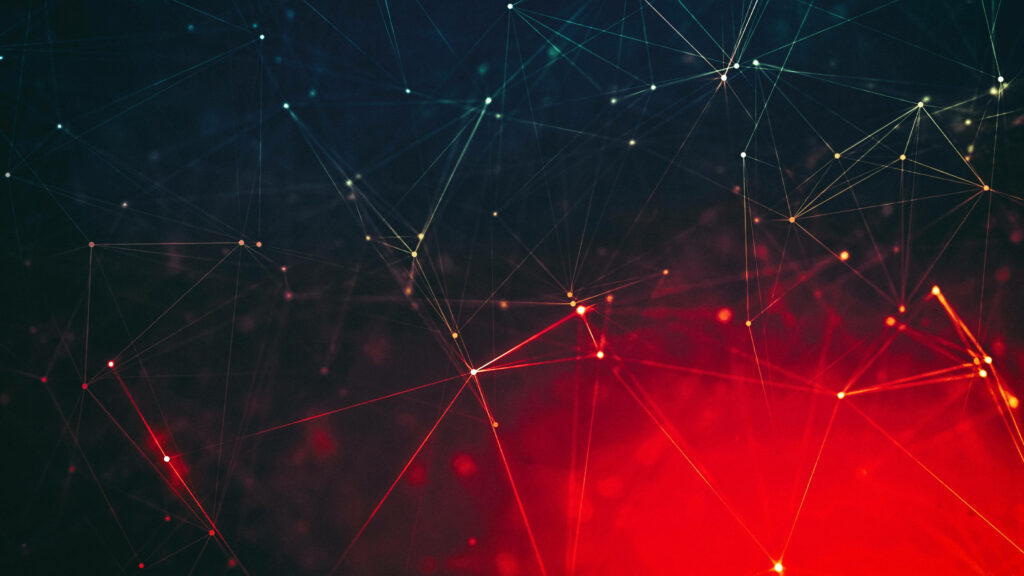 Chromatic Contrasts: An Abstract Wallpaper of Red and Blue Lines with Dotted Accents on a Dark Green Background