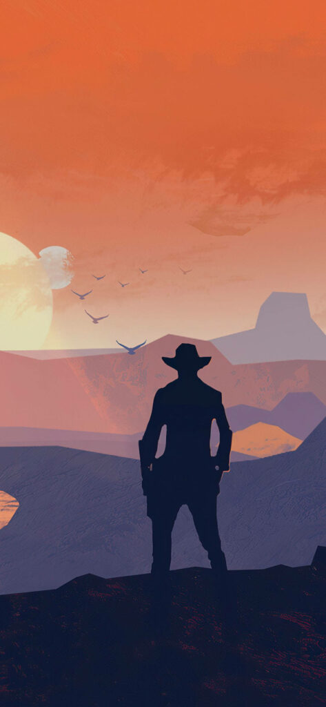 Colorful Red Dead Redemption Cowboy Wallpaper: Sunset Vector Art
