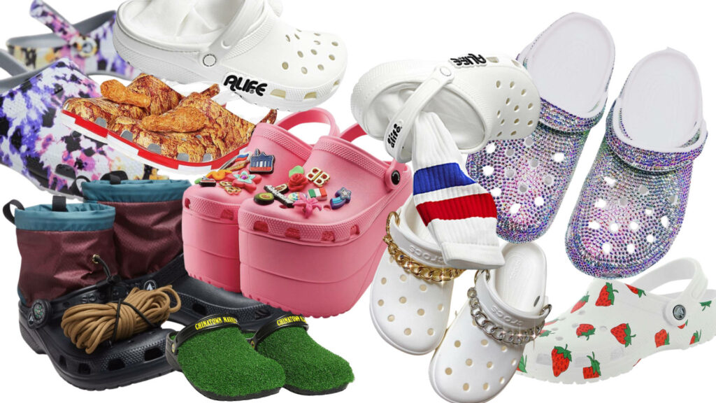 Colorful Crocs wallpaper with rhinestones strawberry prints platforms and unique casual footwear charms