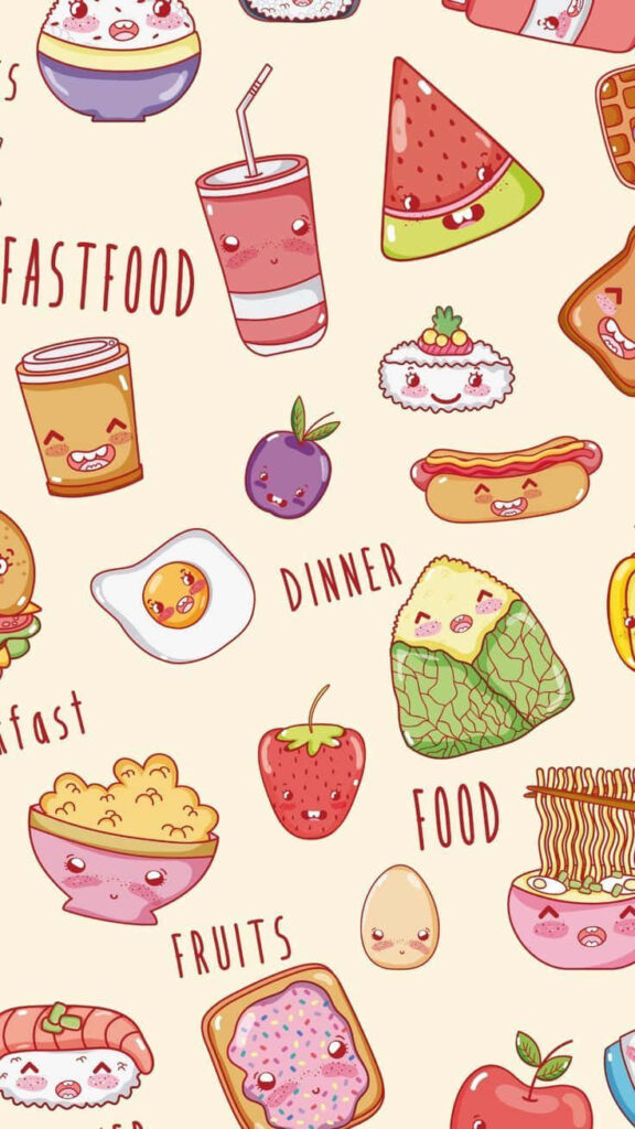Charming Colorful Food Wallpaper with Smiling Faces - Fun Background