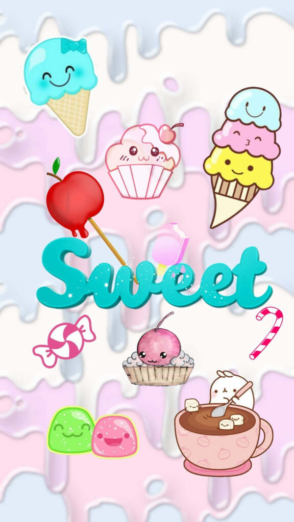 Colorful Cute Food Wallpaper for iPhone Lock Screen – Fun Pastel Design