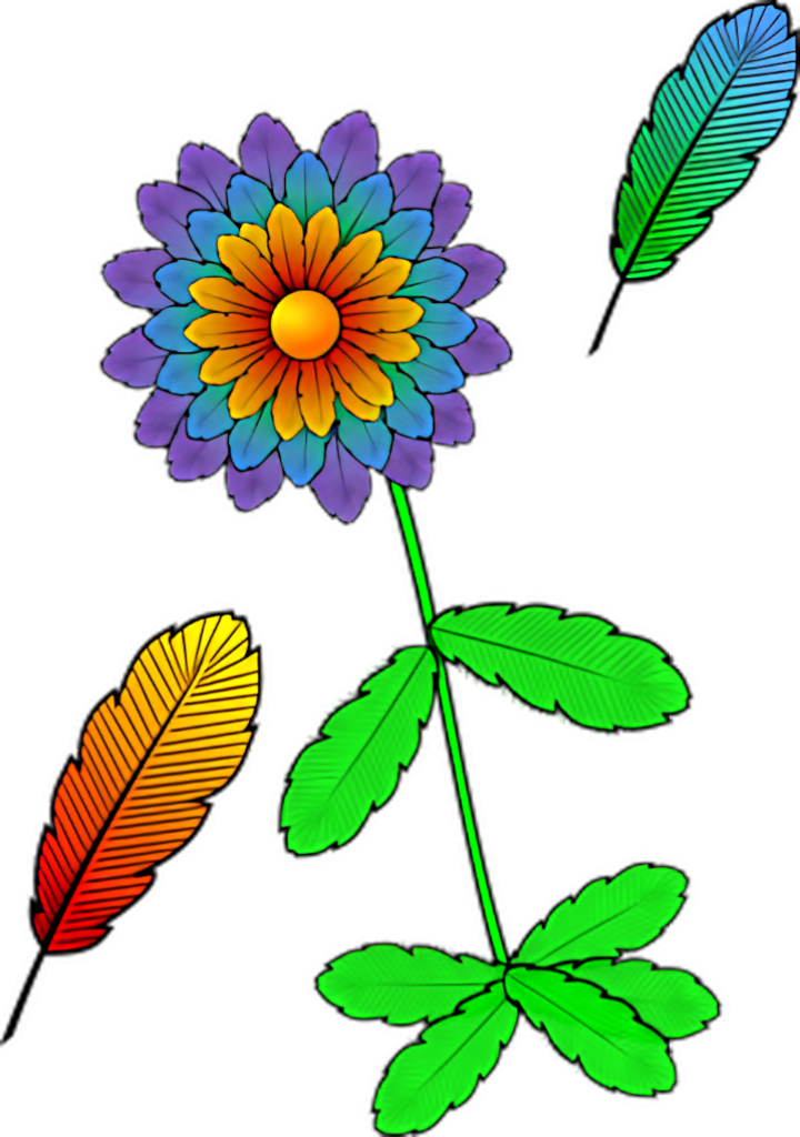 Colorful Digital Flower Art with Feathers on Black Wallpaper