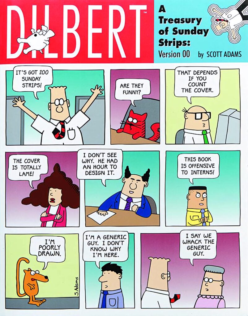 Colorful Dilbert Sunday comic wallpaper with quirky office characters in vibrant panels