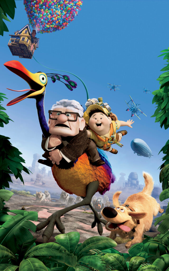 Vibrant Disney Up Wallpaper: Carl, Russell & Balloons Adventure