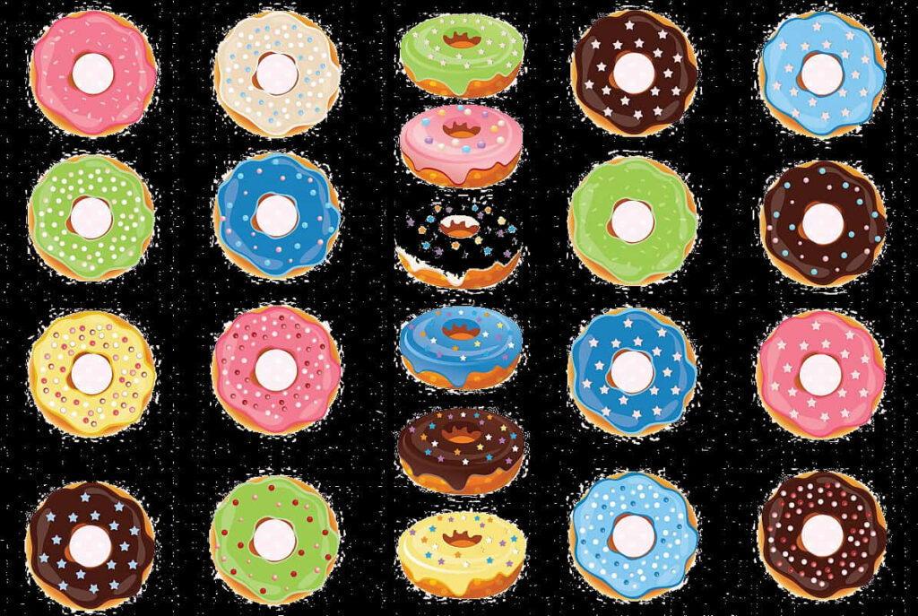 Colorful Donut Pattern Wallpaper with Sprinkles on Dark Background
