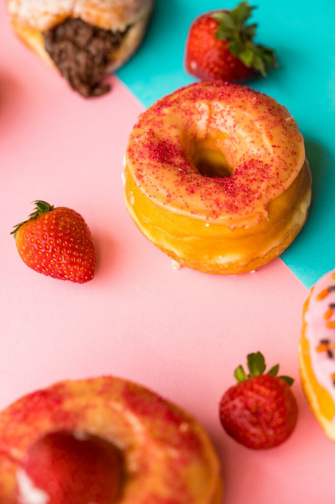Colorful Donut Wallpaper with Sprinkles & Strawberries - Dessert Theme