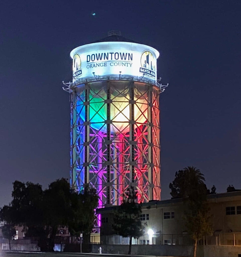 Vibrant Downtown Santa Ana Water Tower: Pride Celebration Wallpaper