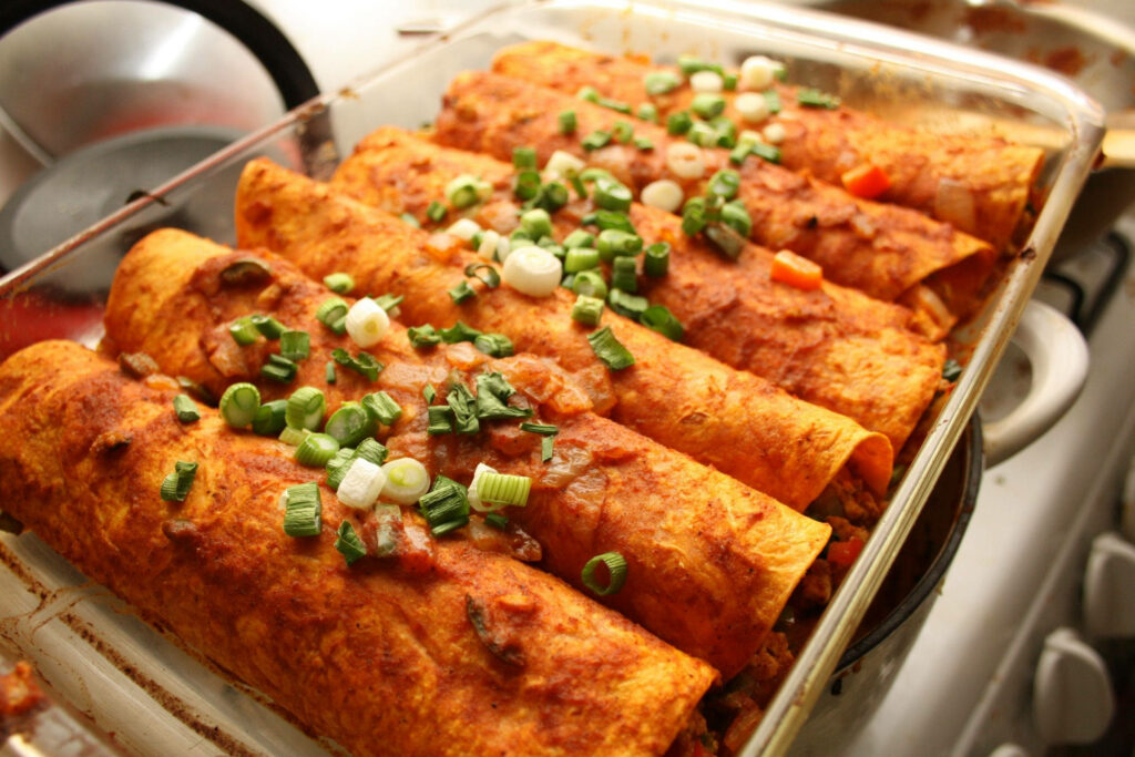 Vibrant Dry Enchiladas with Spring Onions - Tasty Wallpaper Background