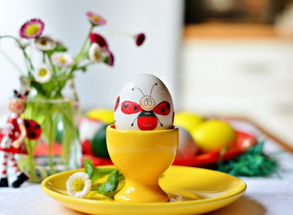 Colorful Easter Egg Wallpaper with Ladybug & Spring Decor