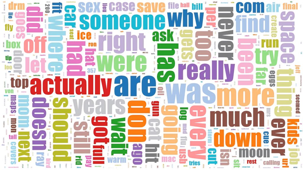 Colorful word cloud wallpaper with diverse English words in playful typography for language learning