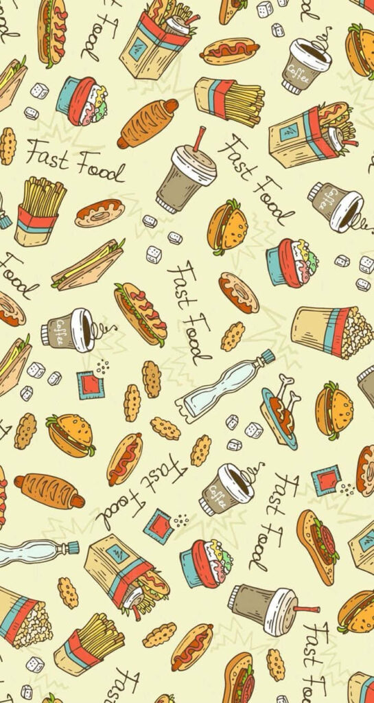 Playful Fast Food Wallpaper: Burgers, Fries & Sodas in Fun Pattern
