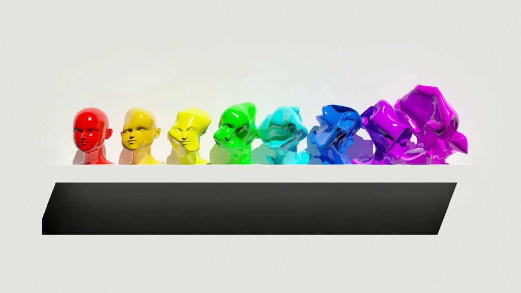 Modern 1920x1080 Wallpaper: Colorful Figurines on Minimalist Shelf