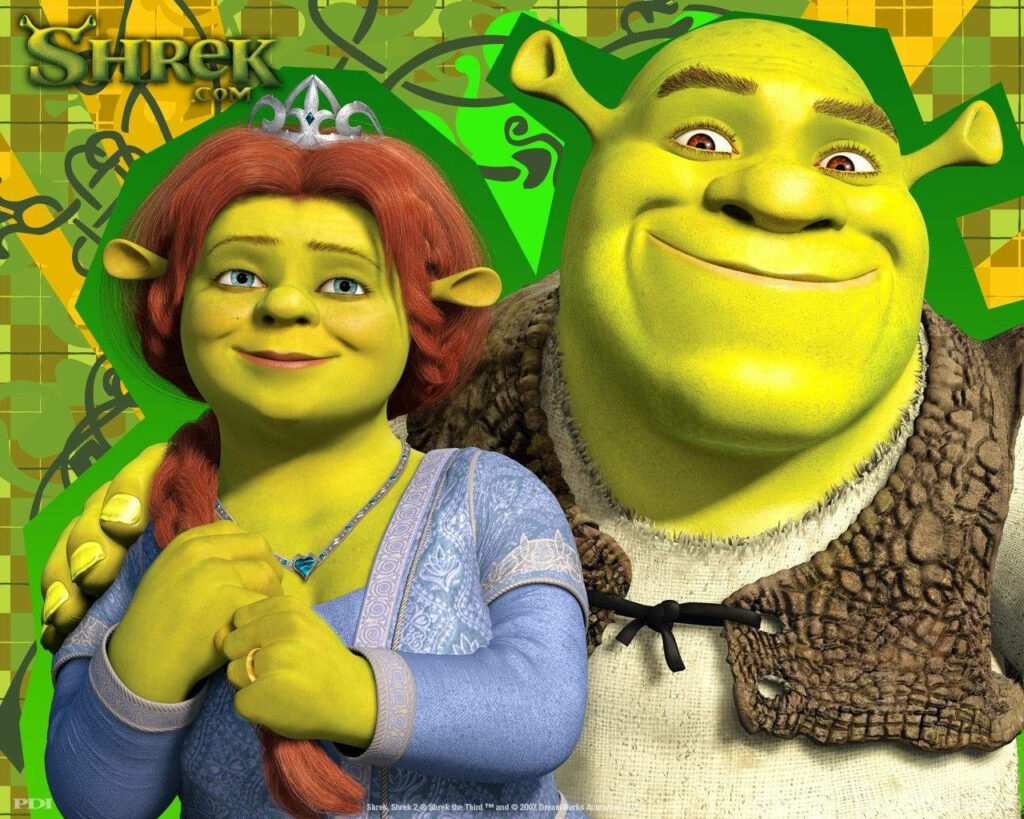 Vibrant Fiona and Shrek PC Wallpaper - Iconic Characters Design
