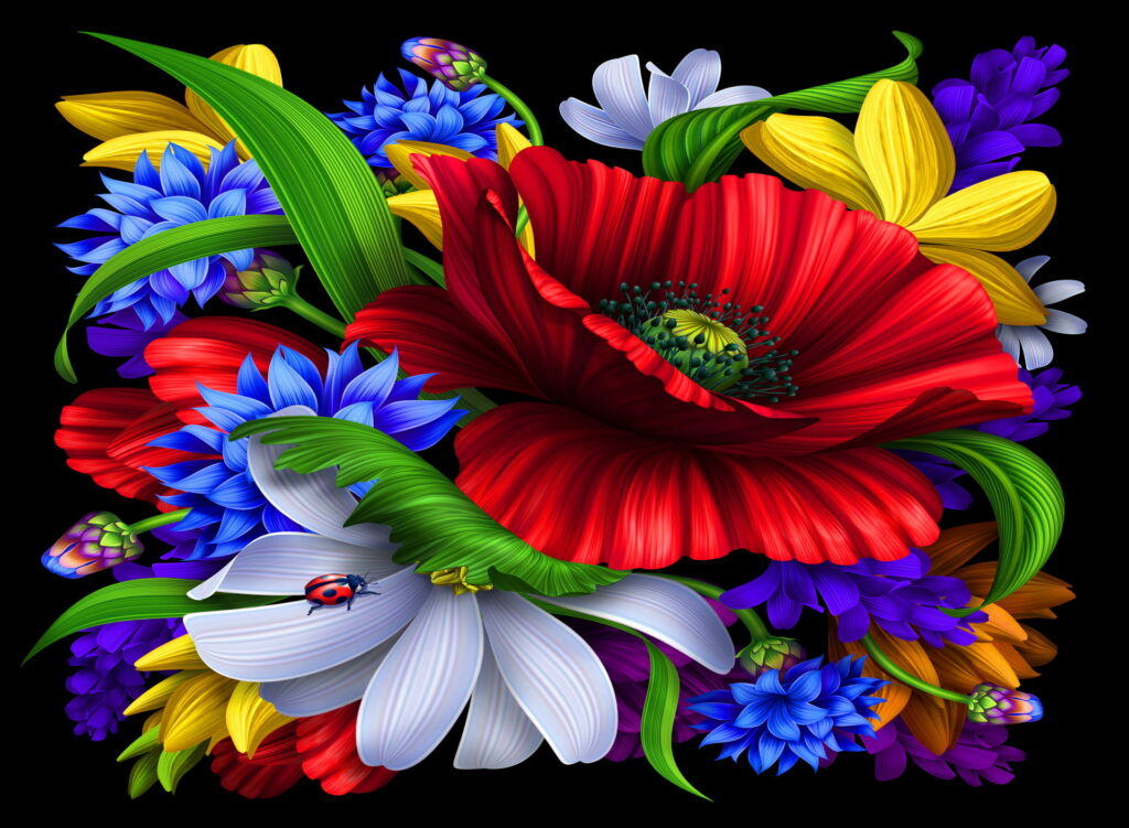 Vibrant Floral Symphony: An Abstract Explosion of Color in a Stunning HD Wallpaper