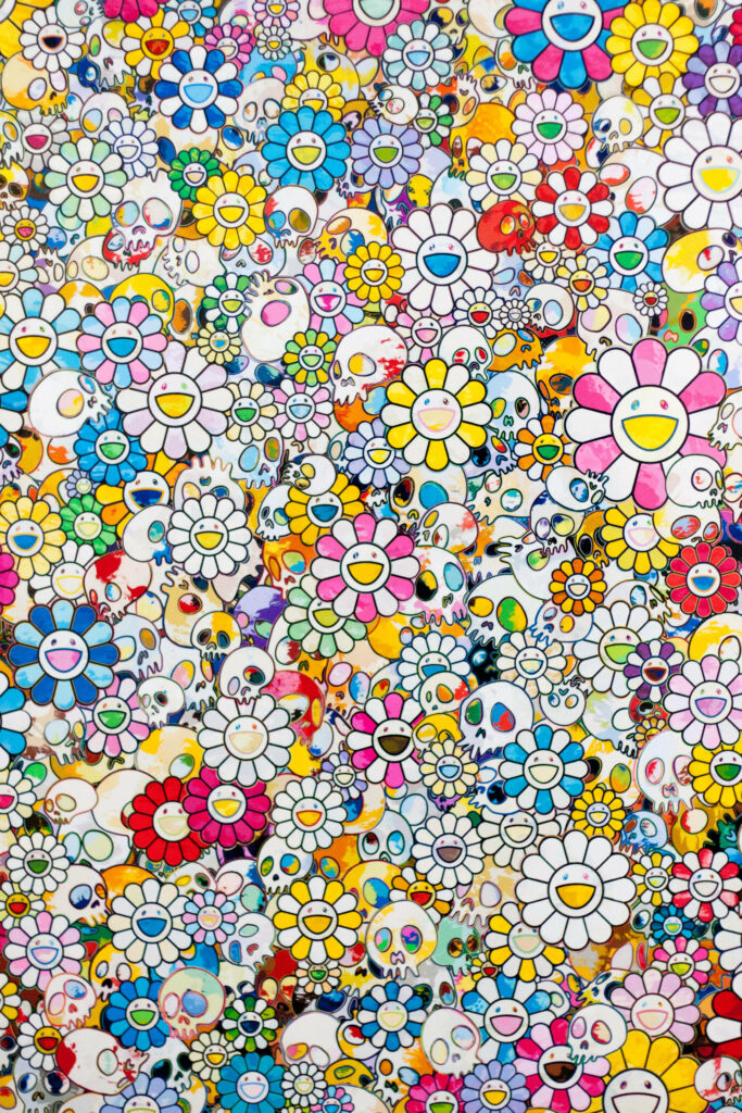 Cheerful Flower Wallpaper Inspired by Takashi Murakami’s Style