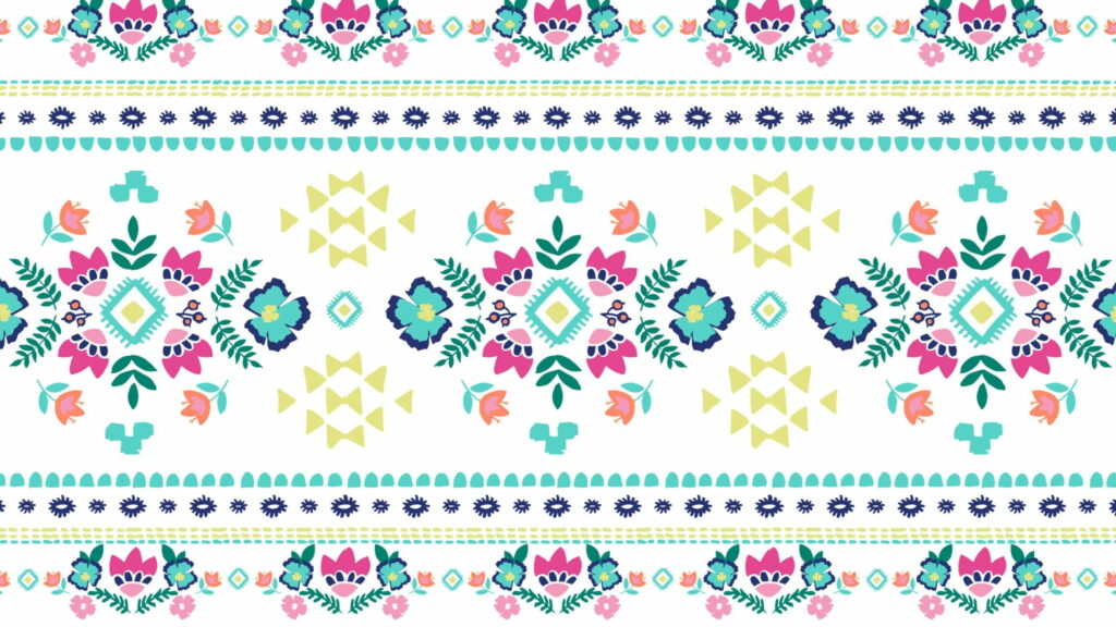 Blossoming Serenity: Vibrant Floral Patterns on a Boho Style White Background HD Wallpaper