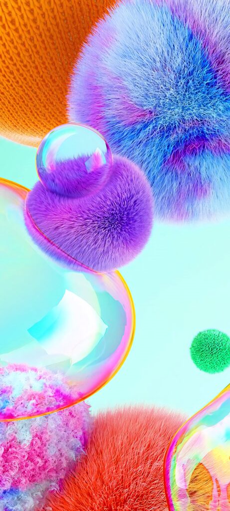 Colorful Fluffy Balls Wallpaper for Samsung A71 - Turquoise Fun