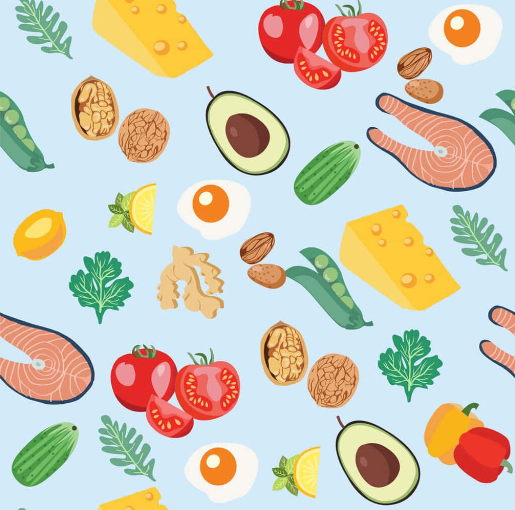 Colorful Food Wallpaper: Cheese, Avocados, Tomatoes & More Pattern