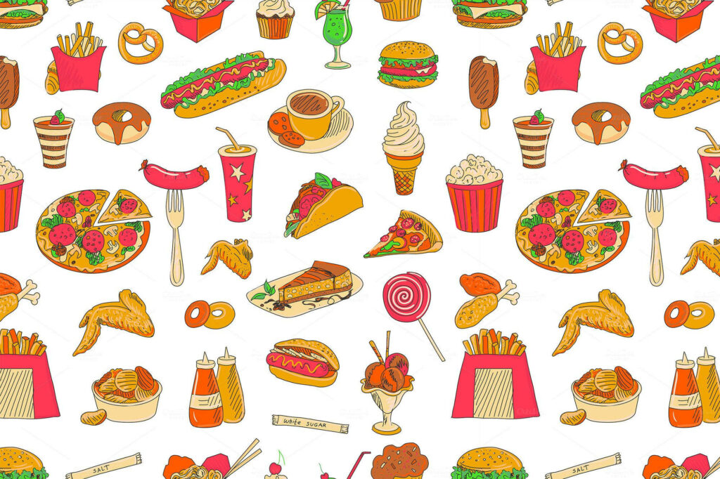 Colorful Food Wallpaper: Pizza, Burgers, Tacos & More on White