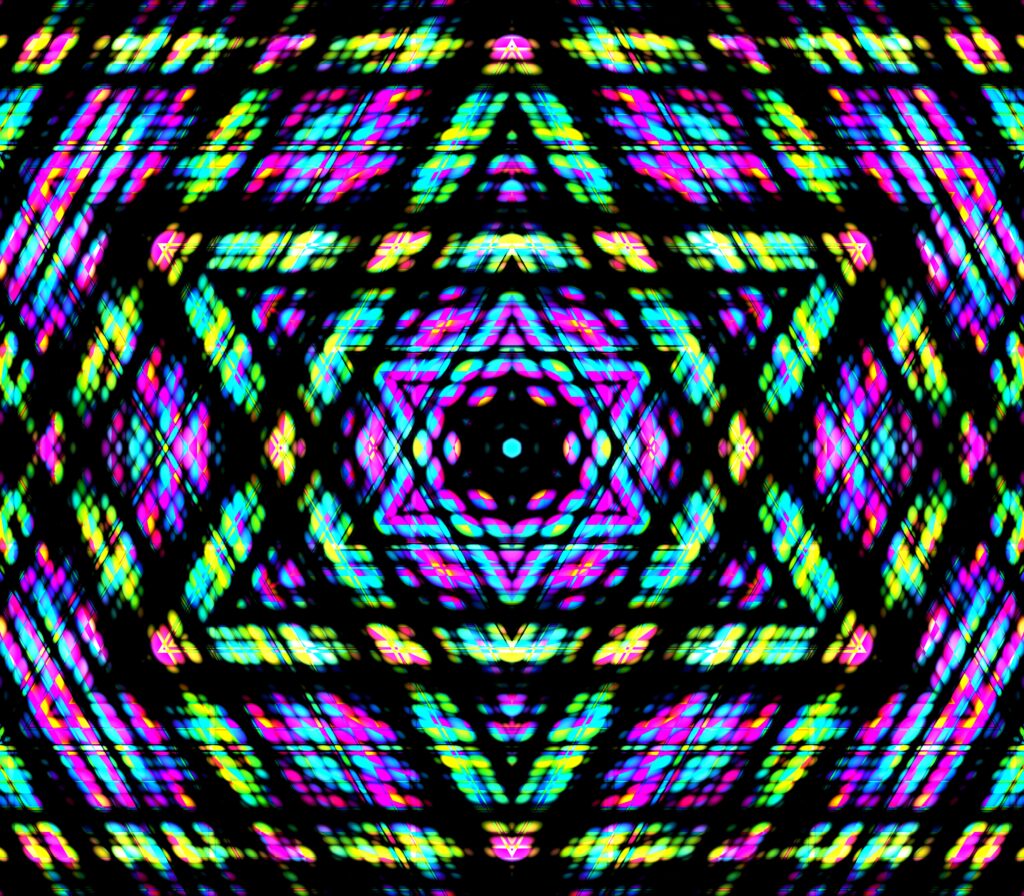 Vibrant 6400x5600 Fractal Wallpaper: Kaleidoscopic Geometric Design