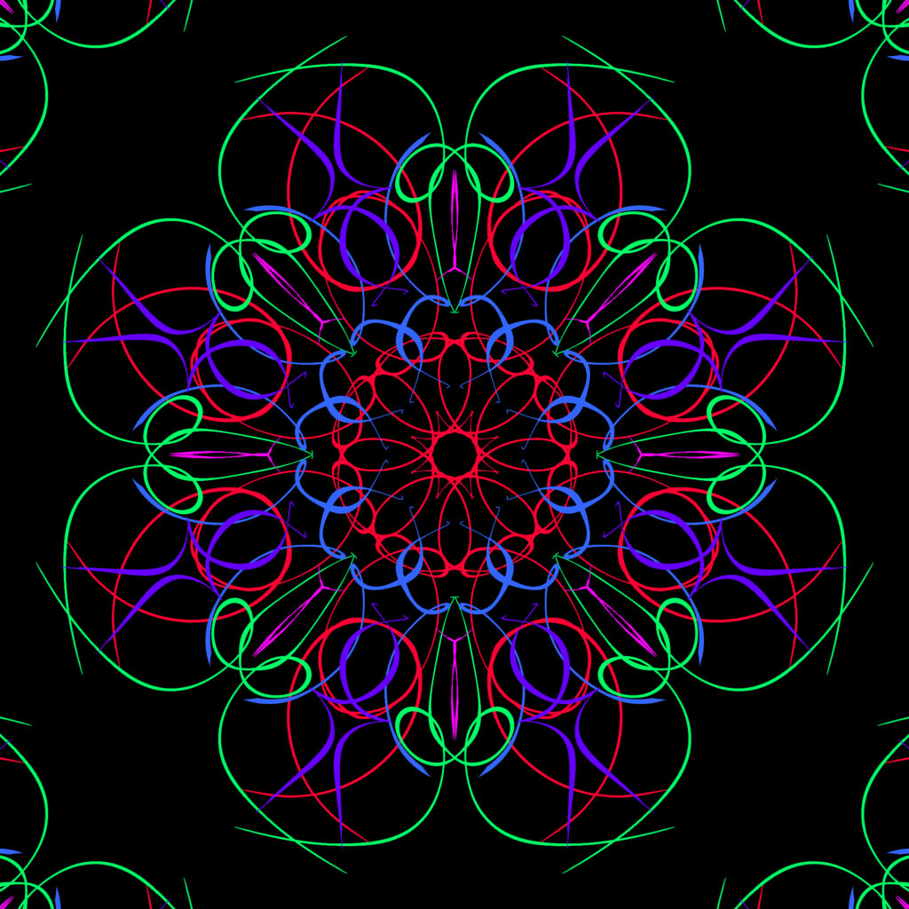 Intricate Fractal Pattern Wallpaper in Neon Hues on Black Background