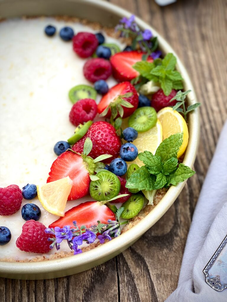Colorful Fresh Fruit Breakfast Dish on Rustic Wooden Surface - Wallpaper
