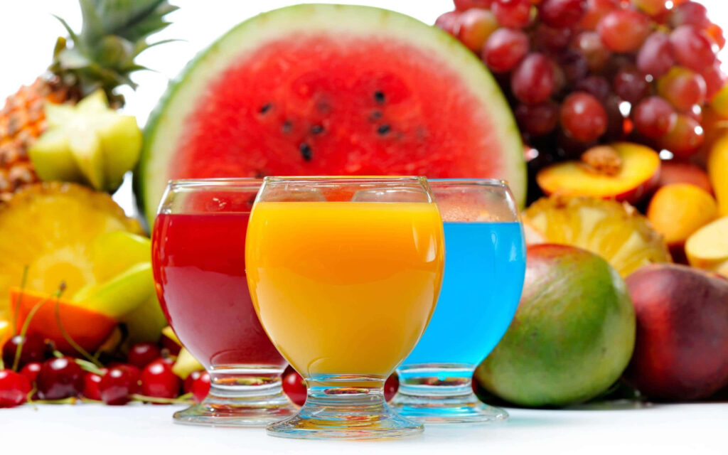 Vibrant Wallpaper: Colorful Fresh Fruits & Juices for Your Background
