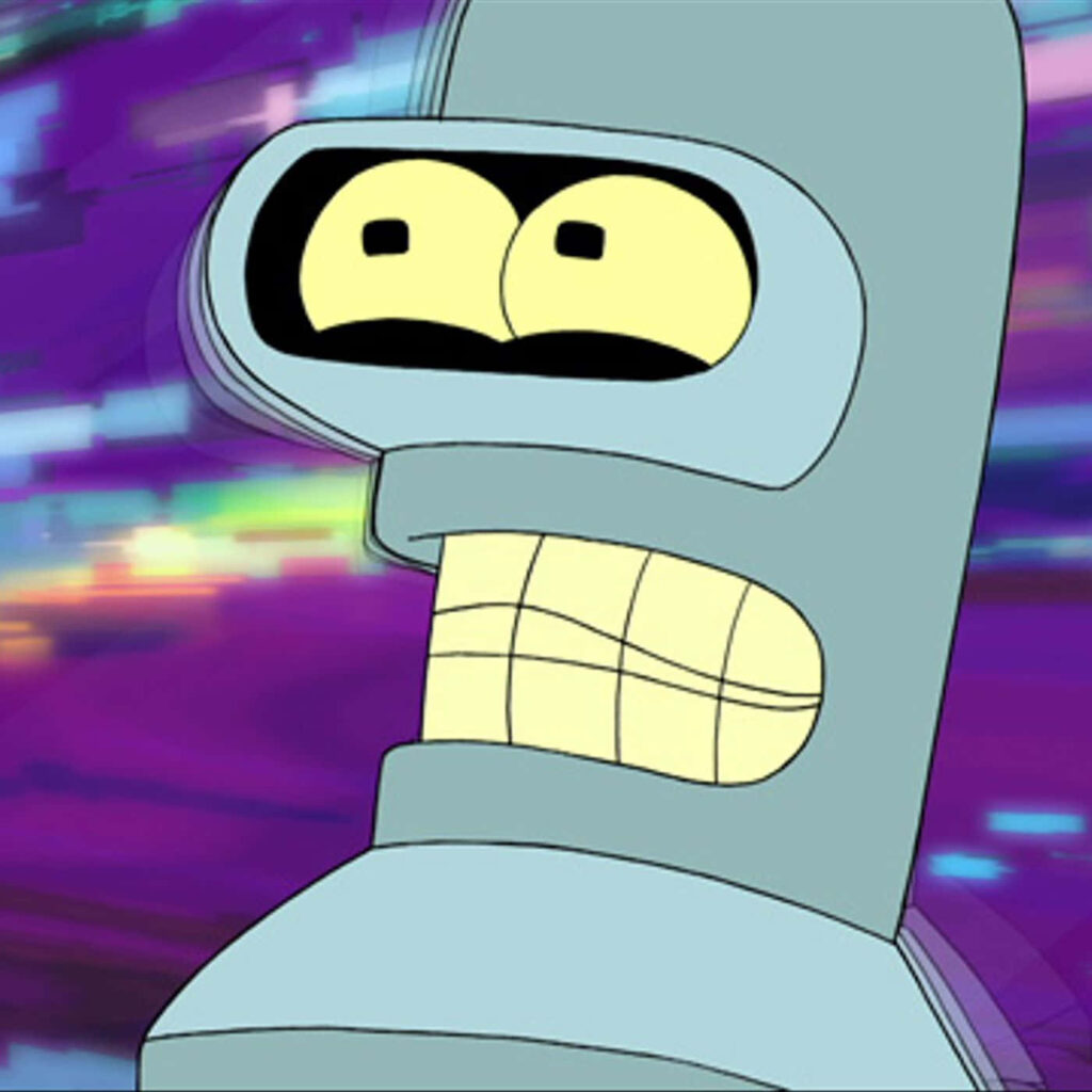 Colorful Bender Wallpaper: Humorous Futurama Character with Distorted Background