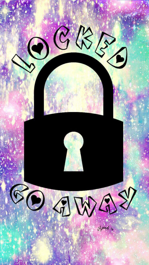 Bold Black Padlock iPhone Wallpaper with Galaxy Pastels - Locked Go Away