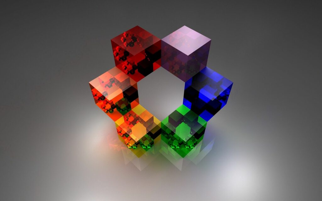 Colorful Geometric Cube Wallpaper: Hexagonal Design & Reflective Texture