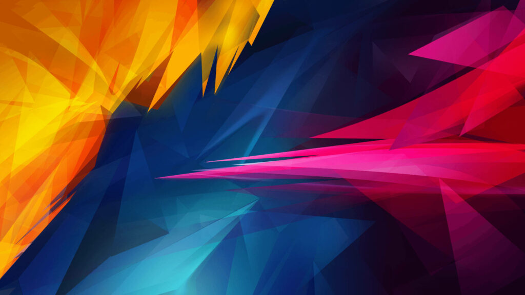 Vibrant abstract polygon wallpaper with bold yellow blue pink shapes and overlapping transparent layers