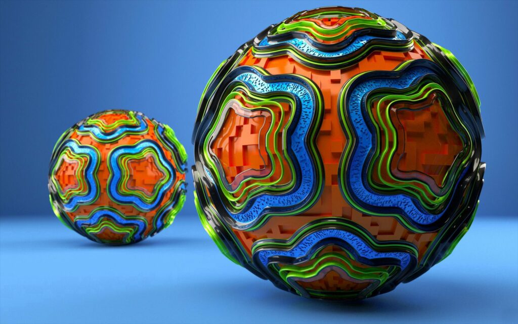 Colorful Geometric Spheres Wallpaper on Blue Background - 1920x1200
