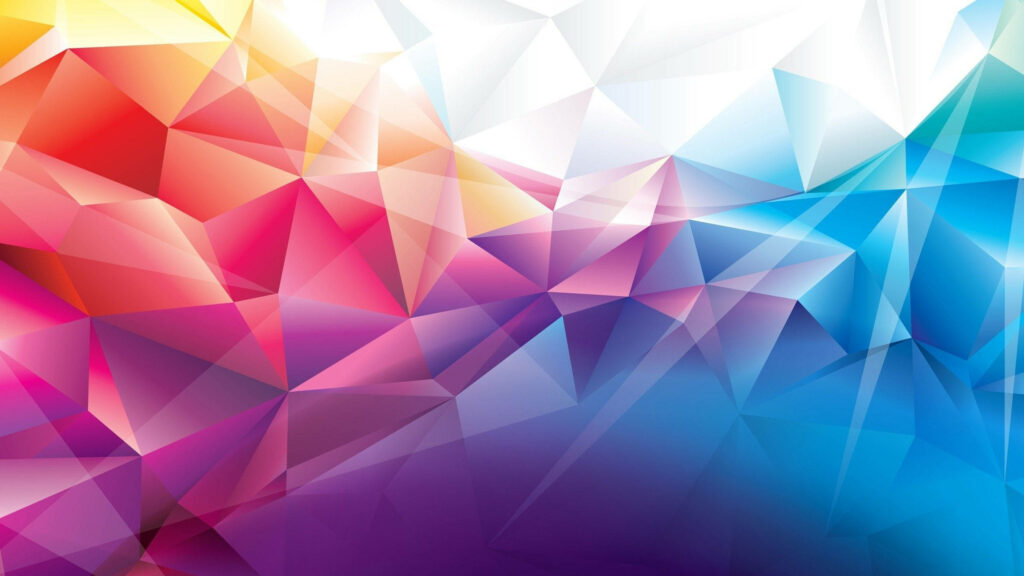 Vibrant low poly wallpaper with dynamic geometric triangles in warm reds to cool blues gradient