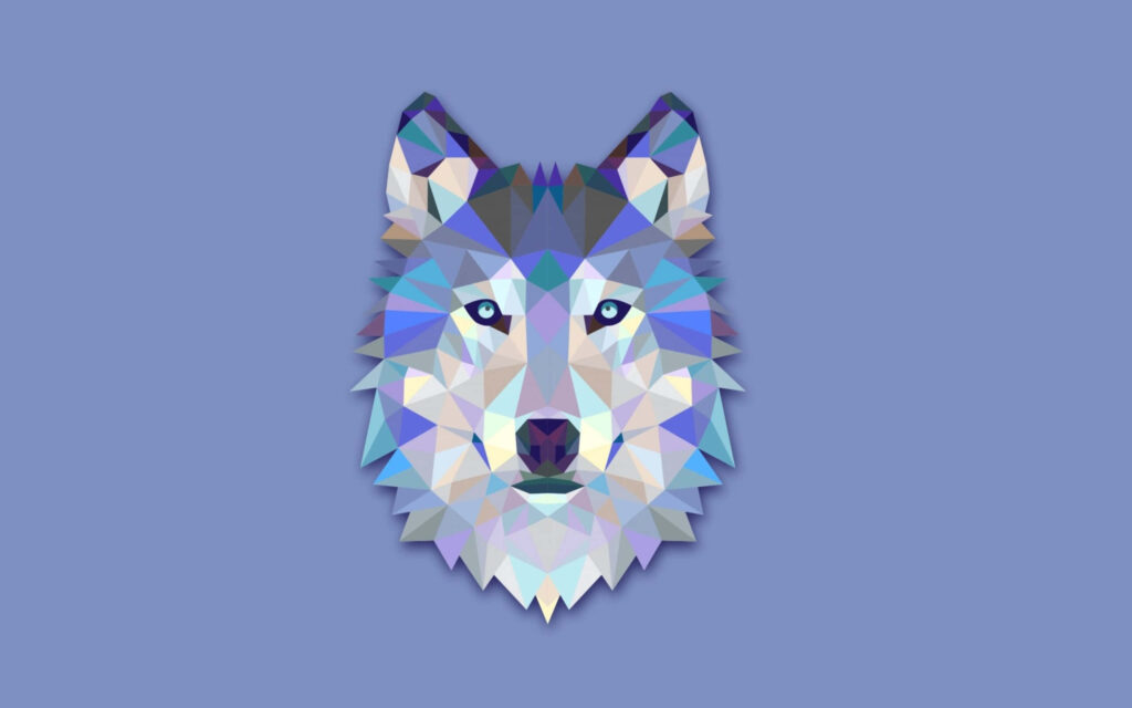 Colorful Geometric Wolf Head Wallpaper on Soft Blue Background