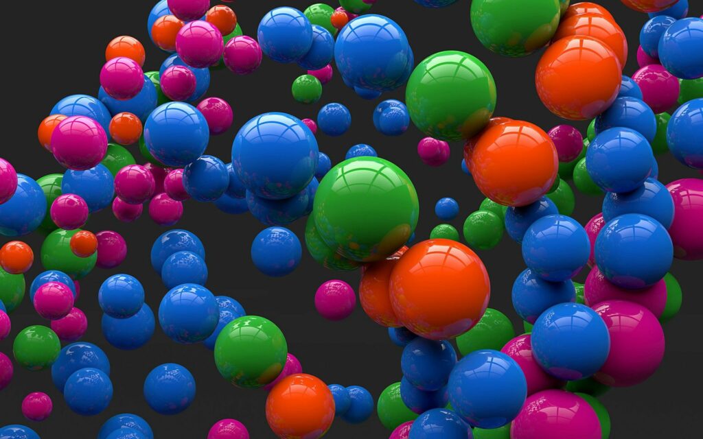 Colorful Abstract Wallpaper: Glossy Spheres on Dark Background
