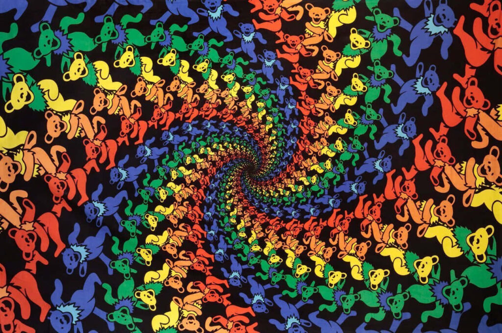 Colorful Spiral Wallpaper with Grateful Dead Bears - Dynamic Background