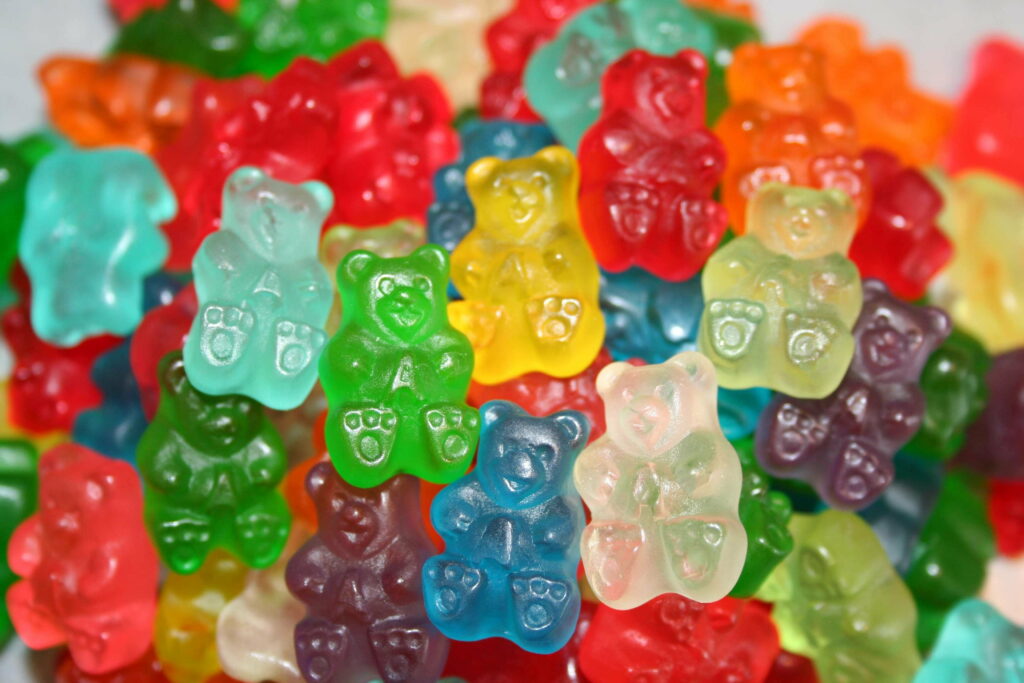 Colorful Gummy Bear Wallpaper: Vibrant Mix of Chewy Candies for Playful Style in UHD 4K 3456x2304 Resolution