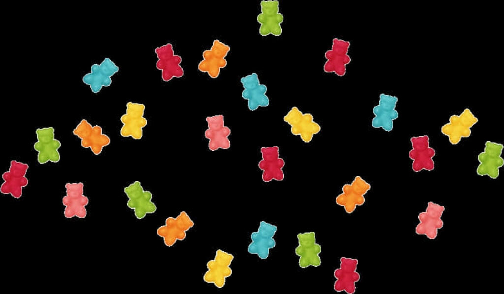 Colorful Gummy Bears Wallpaper on Black Background - Playful Decor