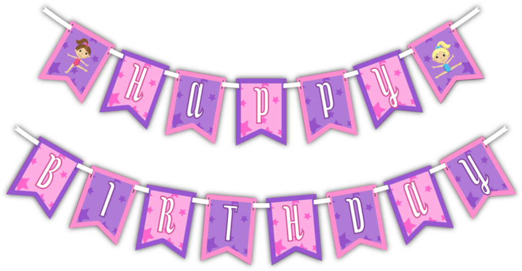 Colorful Happy Birthday Banner with Pink & Purple Flags Wallpaper