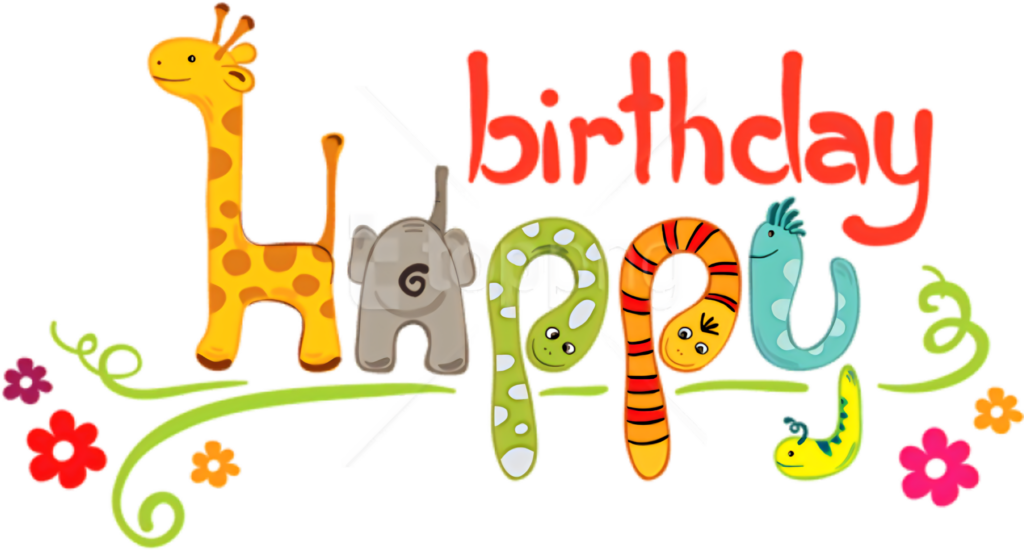 Vibrant Happy Birthday Wallpaper with Animal Letters & Flowers