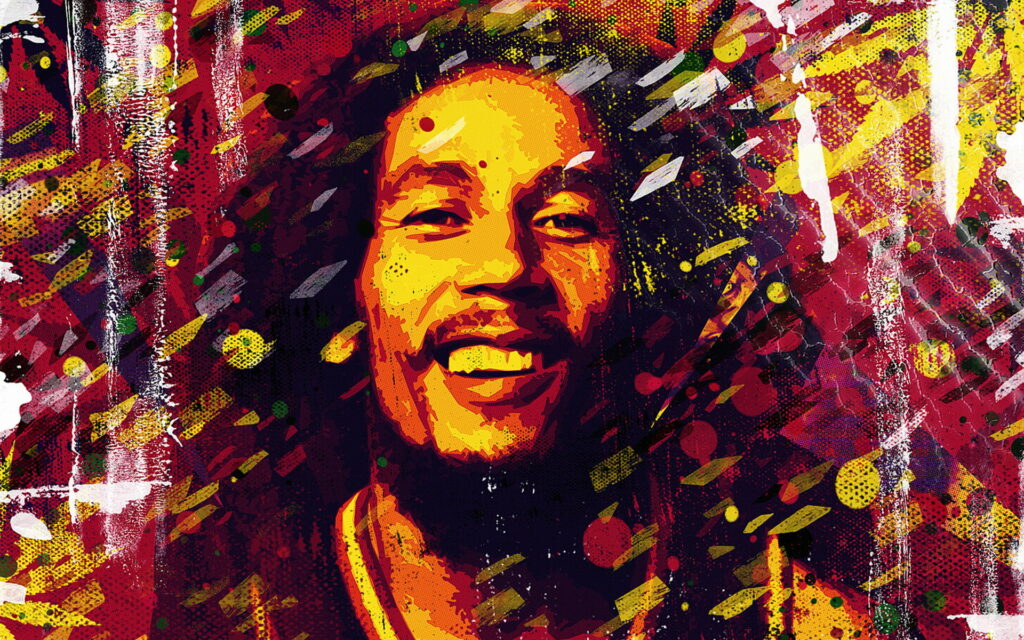 Expressive Brushstrokes: Vibrant Portrait of Jamaican Music Icon Bob Marley in Splatters of Paint Wallpaper