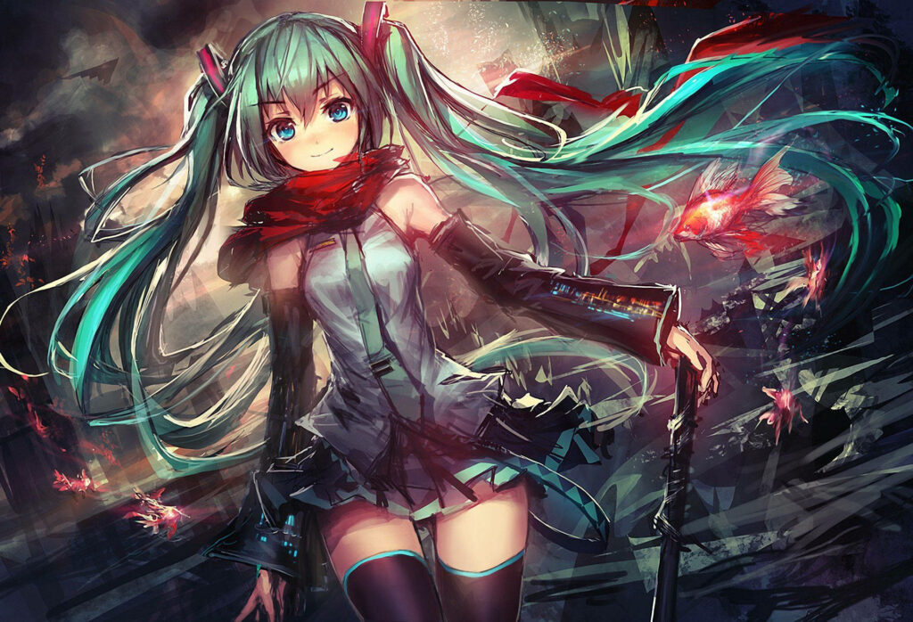 Vibrant Hatsune Miku Wallpaper: Dynamic Anime Art Background