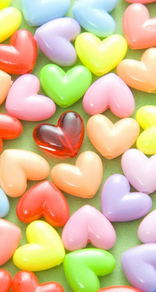 Colorful Heart-Shaped Candy: Vibrant Girly iPhone Wallpaper Background