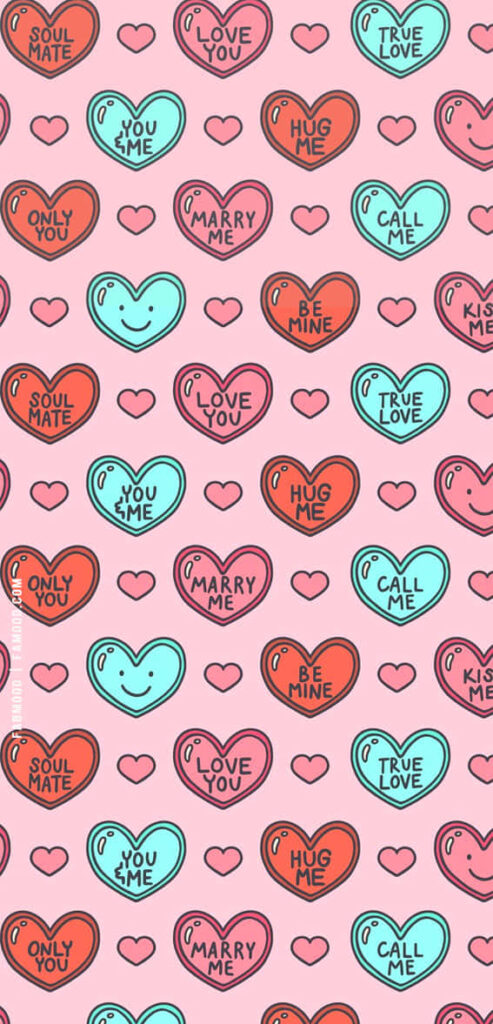Colorful Heart Wallpaper: Playful Love Patterns on Pink Background