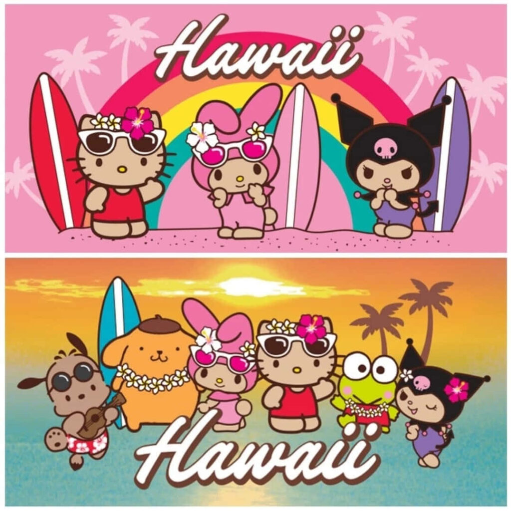 Hello Kitty and Friends Tropical Beach Wallpaper - Surfboards & Sunsets