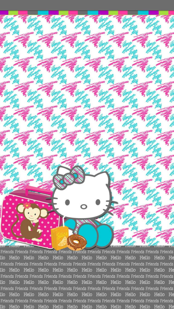 Vibrant Hello Kitty Wallpaper with Playful Pink & Turquoise Patterns